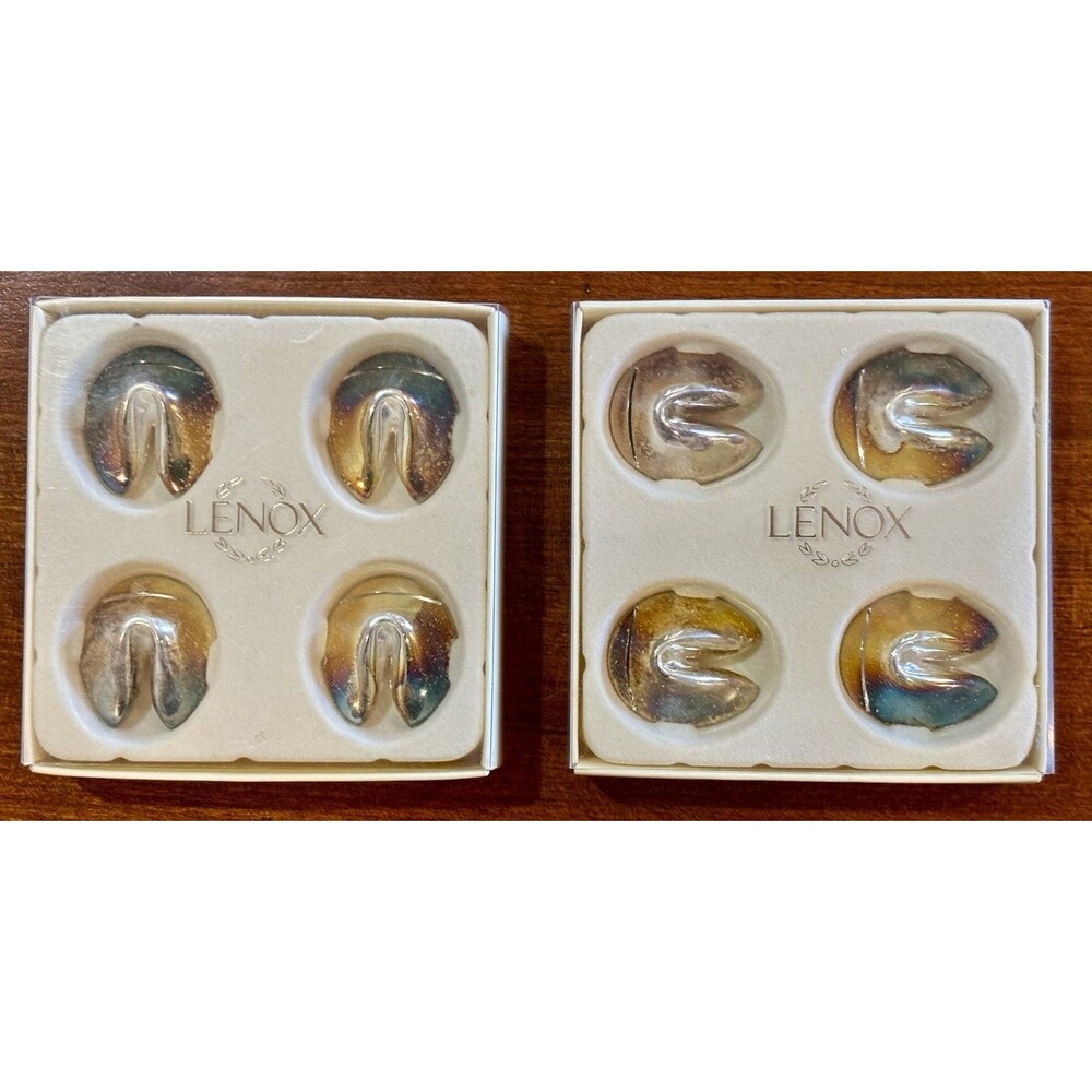Lenox Wedding Promise Fortune Cookie Place Card Holders Silver Plated Set 8